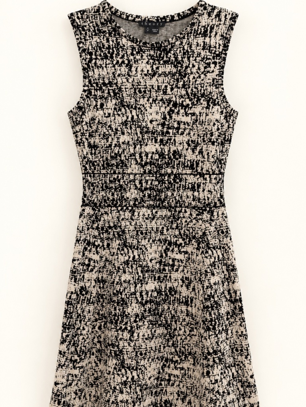Theory Black & Ivory Abstract Print Fit and Flare Dress Size S